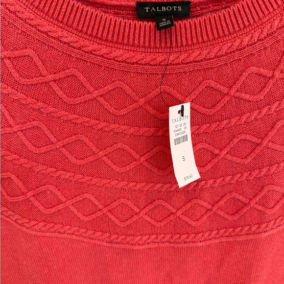 Talbots Womens CORAL Cable Knit Raglan Cashmere Blend Crewneck Sweater Small NEW - Picture 10 of 16